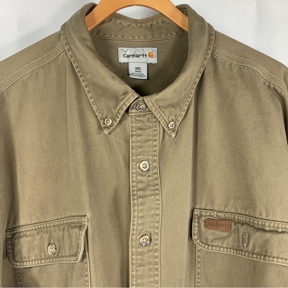 Carhartt Heavyweight Long Sleeve Khaki Tan Brown Tradesman Work Shirt Size 3XL - Picture 3 of 9